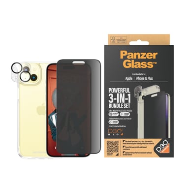 PanzerGlass ® 3-in-1 Privacy Bundle iPhone 15 Plus Protection d'écran transparent Apple 1 pièce(s)