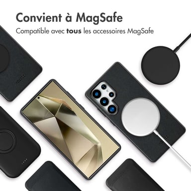 Accezz Coque arrière en cuir avec Magsafe pour Samsung Galaxy S25 Ultra - Onyx Black