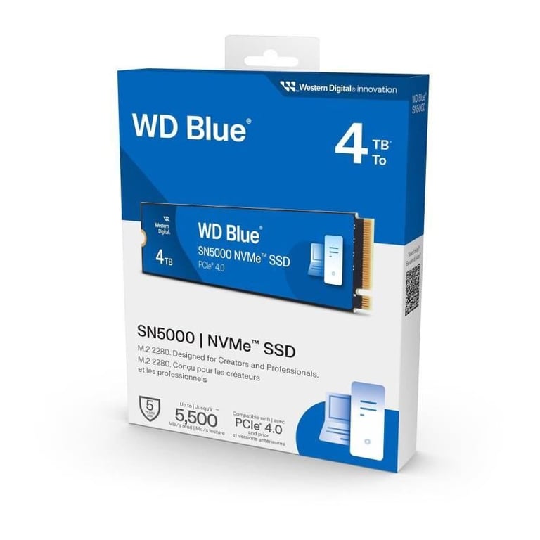 Western Digital WD Blue SN5000 NVMe 4 To M.2 PCI Express 4.0 - Neuf