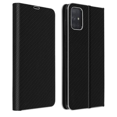 Housse pour Samsung Galaxy A71 Étui Porte-carte Support Vidéo Effet Carbone Noir