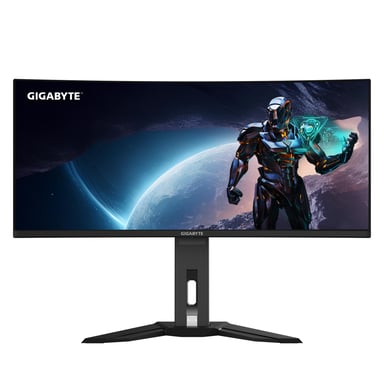 GIGABYTE 34'' MO34WQC2 Monitor OLED WQHD curvo da gioco - 3440 x 1440, 240Hz, 0,03ms, KVM, 250 cd/m², FreeSync Premium Pro, DisplayHDR True Black 400, HDMI 2.1, Displayport 1.4
