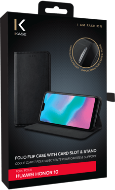 Folio a conchiglia con slot per schede e supporto per Huawei Honor 10 Nero
