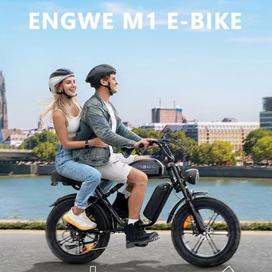 Bicicleta de montaña eléctrica ENGWE M1 de 20'' con neumáticos anchos, batería de 48 V 28,6 Ah, suspensión total, autonomía de hasta 90-170 km, color negro