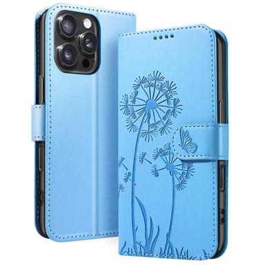 Zanaé Funda tipo cartera para iPhone 16 Pro diseño premium de flores y mariposas Azul Claro