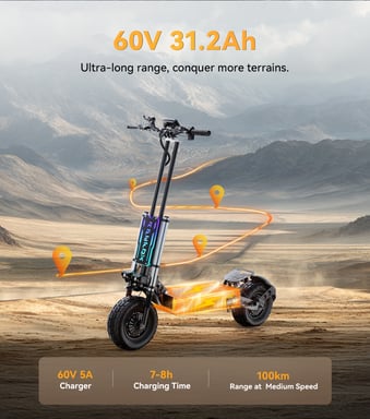 Trottinette électrique tout-terrain APEFOX T90 13'' - Double moteur 2100 W x 2 - Batterie 60 V 31,2 Ah