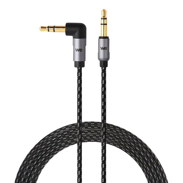 WE Câble Jack/Jack M/M coudé 90 degrés 1.50m pour casques Beats - Nylon tressé noir et gris ultra résistant - Fiches - vue 3