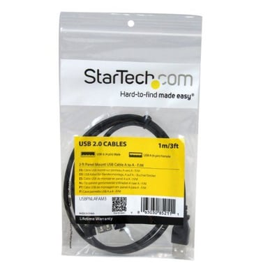 StarTech.com Cable de 91cm USB 2.0 para Montar Empotrar en Panel - Extensor Macho a Hembra USB A - Negro