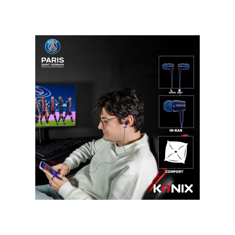 Écouteurs Filaires PSG Haut parleurs 10 mm Microphone intégré Connexion Jack 3 5 mm Câble 1 4 Neuf - vue 3