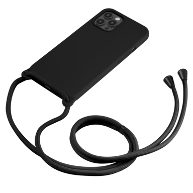 Custodia a tracolla in morbido silicone gel per Apple iPhone 12 Pro Max, nero satinato