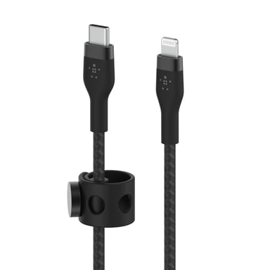 Cable trenzado Belkin USB-C a Lightning BoostCharge Pro Flex (1 m), certificado MFi (20 W), carga Power Delivery para iPhone 14/14 Plus, 13, 12, Pro, Max, mini, SE, iPad, etc. (negro)
