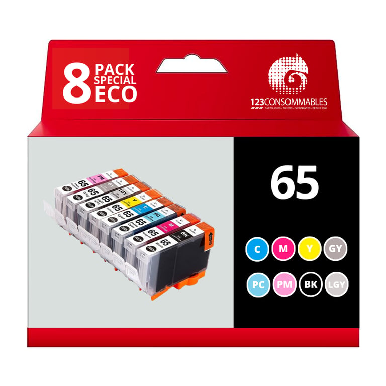 Pack compatible Canon CLI-65, 8 Cartouches - Neuf
