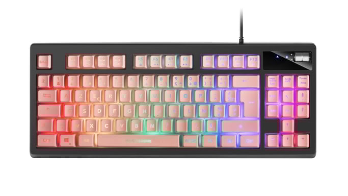Mars Gaming MKAXPFR Teclado Compacto TKL H-Mech, Iluminación RGB 9 Efectos, Reposamuñecas Gel, Rosa, Idioma Francés