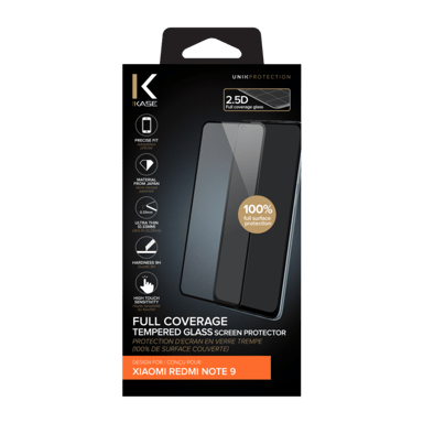 Protector de pantalla de cristal templado (100% cobertura de superficie) para Xiaomi Redmi Note 9, Negro