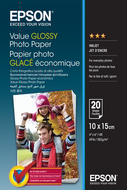 Epson Value 100 x 150 mm 183 gm² 20 feuille papier photo pour Epson L382 L386 L486 Expression Home HD XP 15000 Expression Premium XP 900 - vue 2