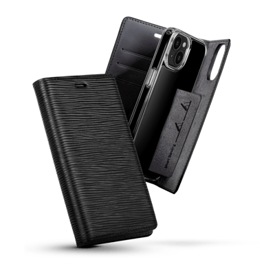 Diarycase 2.0 Funda tipo almeja de piel auténtica con soporte magnético para Apple iPhone 14, Negro medianoche