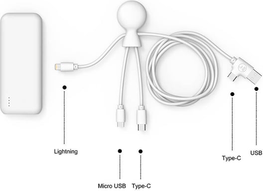 Powerbank 7000 mAh + Câble Multi HEPTA 25% Plastique recyclé Blanc Xoopar
