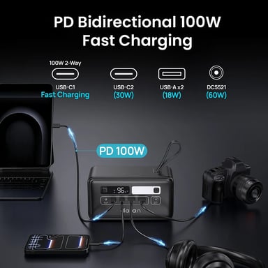 Central eléctrica portátil DaranEner Q200, batería LiFePO4 de 192?Wh, USB?C bidireccional 100?W, doble USB?A 18?W, salida CC 60?W, entrada 100?W, entrada solar 60?W, luz LED, para camping y uso al aire libre