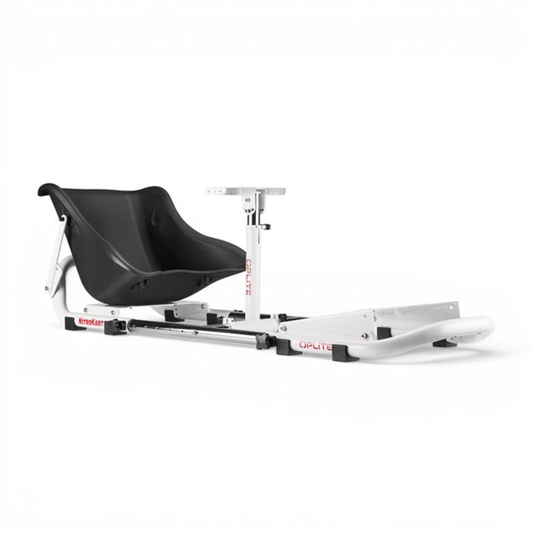 Cockpit de simulation de course OPLITE NitroKart V2 White, châssis extensible 1,00 à 1,58 m, réglages volant/pédales, siège bac réglable, système Quick Clamp-Release, blanc - Neuf