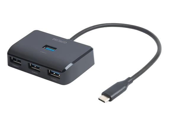 USB-C hub med 4 porte, 5 Gbit/s, ekstr