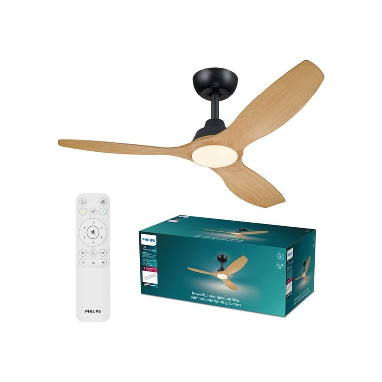 Ventilateur de plafond Philips Olas 132 cm LED intégrée télécommande 6 vitesses réversible Noir - Neuf