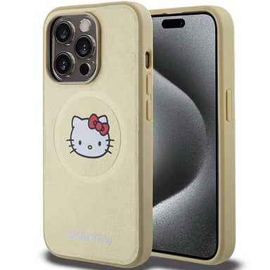 Custodia Hello Kitty per iPhone 15 Pro 6.1'' oro Custodia rigida in pelle Kitty Head MagSafe