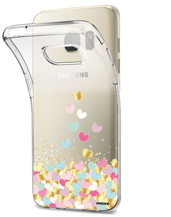 Evetane Coque Samsung Galaxy S7 silicone transparente Motif Coeurs Pastels ultra resistant