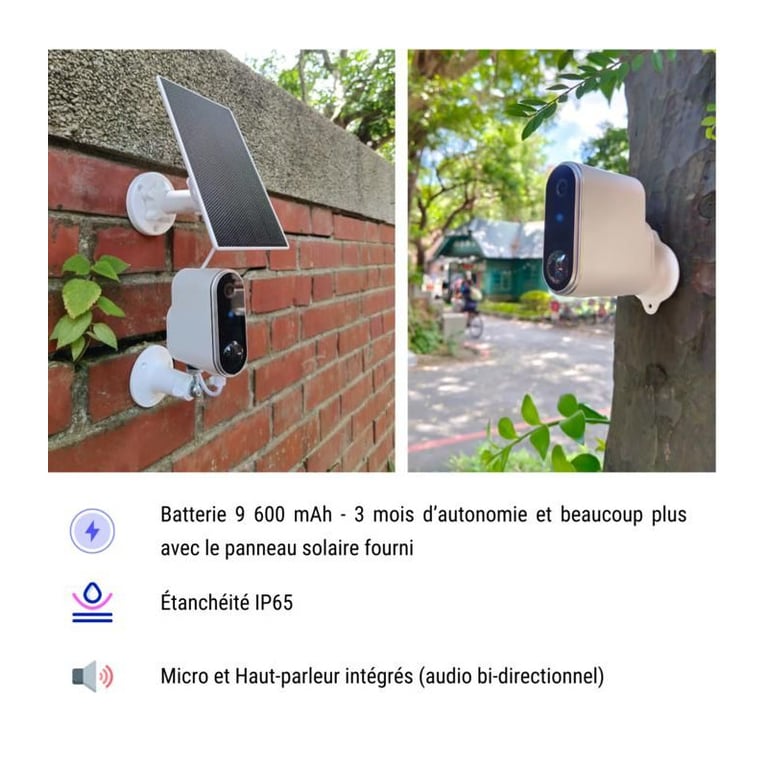 Caméra de surveillance extérieure sans fil avec panneau solaire Konyks Camini Air 2 Solar - vue 3