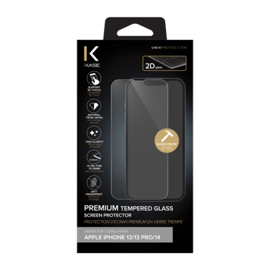 Protecteur d'écran en verre trempé de qualité supérieure pour Apple iPhone 13/ 13 Pro/ 14, transparent
