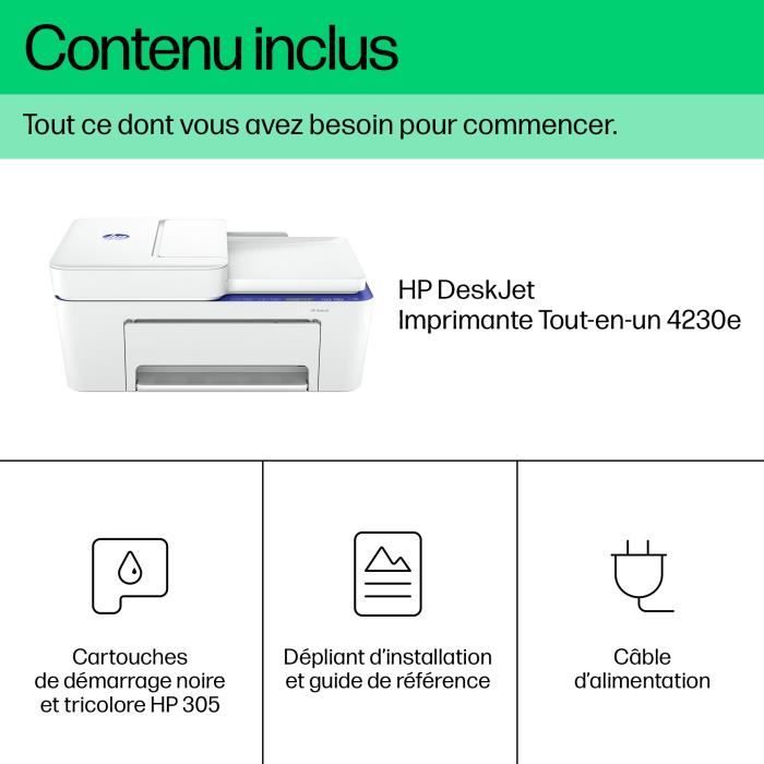 Imprimante tout-en-un HP Deskjet 4230e Jet d'encre couleur Copie Scan - 3 mois d'Instant ink inclus avec HP+ - Excellent état