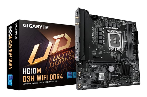 GIGABYTE H610M D3H WIFI DDR4 Carte Mère – Compatible avec processeurs Intel Core 14e génération, VRM 6+1+1 phases, jusqu'à 3200 MHz DDR4, 2xPCIe 3.0 M.2, Wi-Fi 5, LAN 1 GbE, USB 3.2 Gen 1