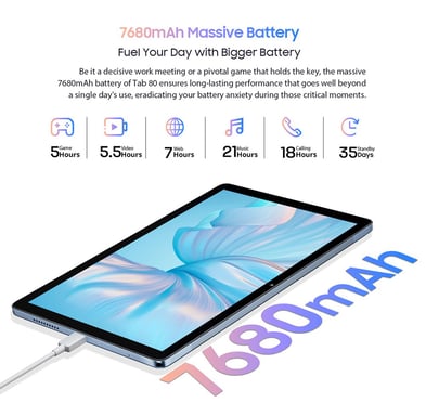 Blackview Tableta Tab 80 Android 13, pantalla de 10.1 pulgadas 800x1280, Unisoc Tiger T606 8 núcleos 1.6GHz, 8 GB RAM 128 GB ROM, Batería de 7680mAh, Cámara 13MP+8MP, WiFi 5G, Doble ranura SIM 4G, GPS/Galileo/GLONASS/BDS, Soporte Widevine L1, Desbloqueo facial - Gris