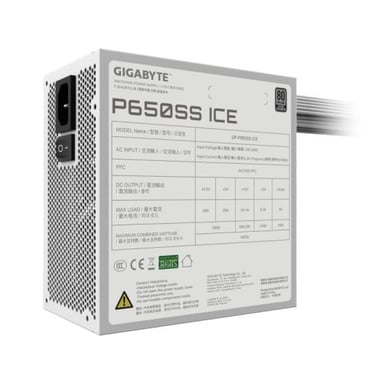 GIGABYTE P650SS ICE Alimentatore - PCIe 5.0, 80 PLUS Silver, Ventola da 120 mm, Compatibile con ATX 3.0, Spina EU