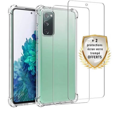 Evetane Funda Samsung Galaxy S20 FE Antichoque Silicona Esquinas Reforzadas + 2 Cristales Templados Protección Pantalla