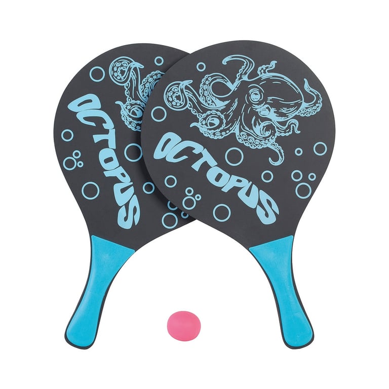 U&C Planet Beachball Set Paddle Ball Game Jeu de Raquette de Plage en Bois pour Les Enfants et la Famille 4 pagaies 4 balles et 8 Birdies Jouets pour
