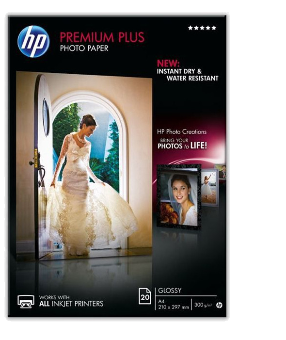 Papier photo HP Premium Plus, brillant, 300 g/m2, A4, 20 feuilles (CR672A)