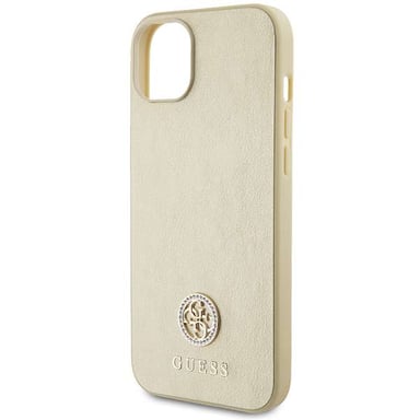 Custodia Guess per iPhone 15 6.1'' oro Custodia rigida in pelle 4G metallo Logo Strass
