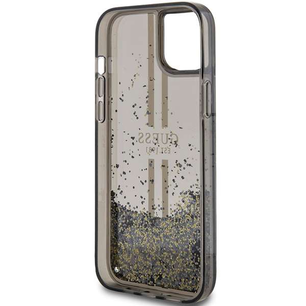 Guess Étui pour iPhone 15 Plus 6.7 noir étui rigide Liquid Glitter Gold Stripes - vue 3