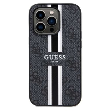 Custodia Guess per iPhone 15 Pro Max 6,7'' nero Custodia rigida 4G a strisce stampate MagSafe