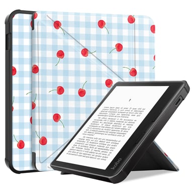 imoshion Étui de liseuse portefeuille design Pliable pour Kobo Libra Colour - Cherry Check