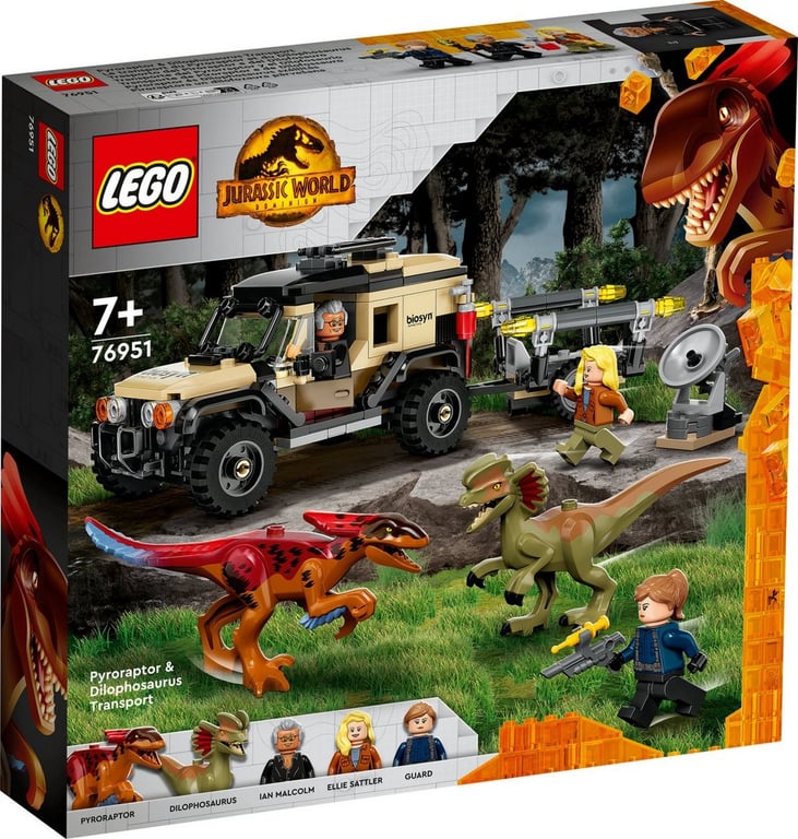 LEGO Jurassic World 76951 - Pyroraptor, Dilophosaurus et Fuoristrada avec Laboratoire et Gabbia - Neuf