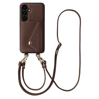 Selencia Coque de télephone Sera avec cordon et porte-cartes enveloppe pour Samsung Galaxy S25 / S24 - Chocolate Brown
