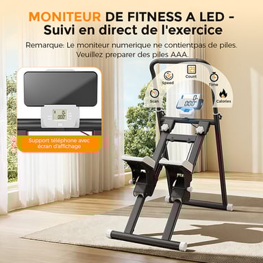 Formill QK7906 - Appareil de musculation vertical pliable avec guidon et pédales réglables sur 3 niveaux et écran LED - Blanc