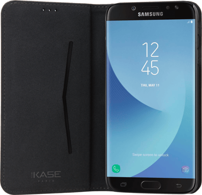 Coque clapet folio avec fente pour cartes & support pour Samsung Galaxy J7 (2017), Noir (UE / Asie ver - J730F / DS et J730FM / DS)