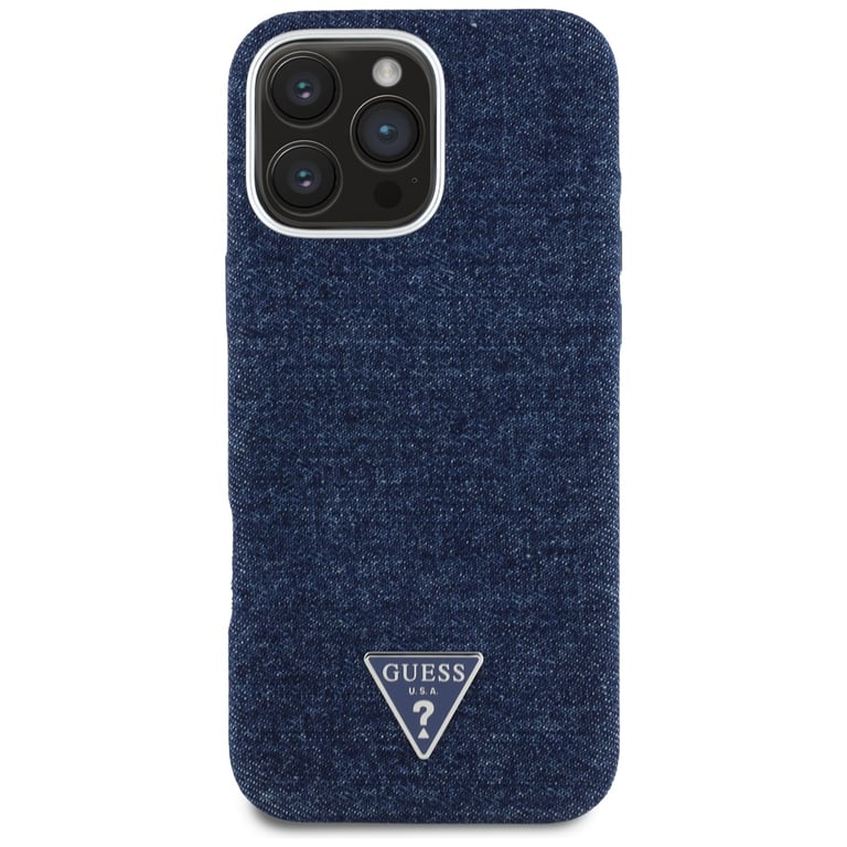 Guess Coque Denim Triangle Logo MagSafe pour iPhone 16 Pro Max Bleu - vue 2