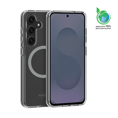 Custodia magnetica antiurto invisibile realizzata con il 75% di plastica riciclata per Samsung Galaxy S25+ 5G, trasparente