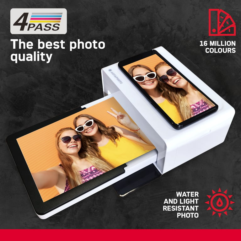 AGFAPHOTO Realipix Moments AMO46 - Smartphone Photo Printer 10x15 cm, Bluetooth para Smartphone Apple y Android, 4Pass Sublimación Térmica - Blanco