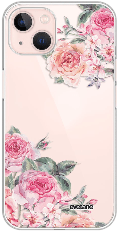 Evetane Coque Apple iPhone 13 360 intégrale transparente Motif Roses roses Tendance
