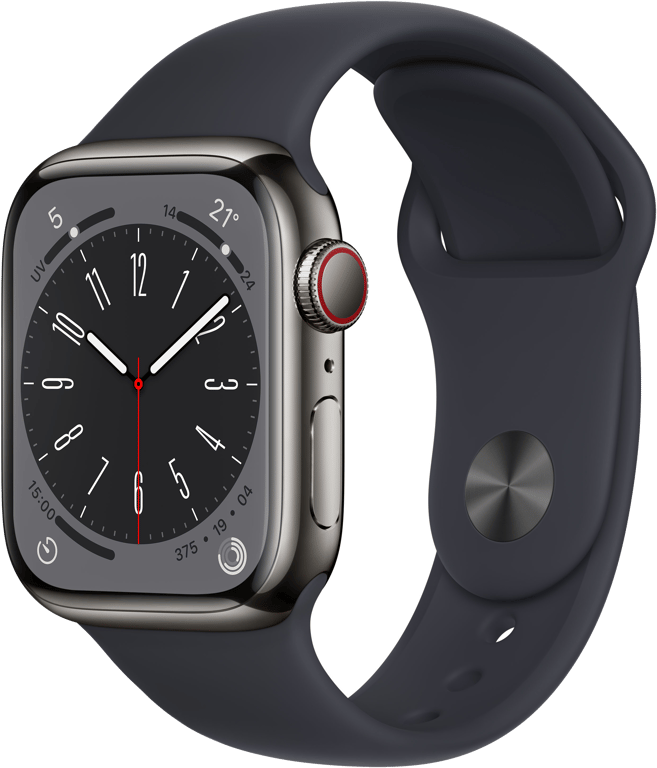 Apple Watch Series 8 OLED 41 mm - Boîtier en Acier inoxydable Graphite - GPS + Cellular - Bracelet S