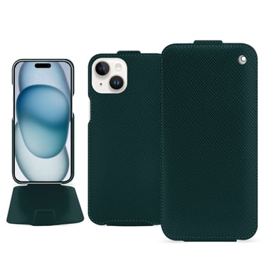 Housse cuir Apple iPhone 15 - Rabat vertical - Vert - Cuir saffiano