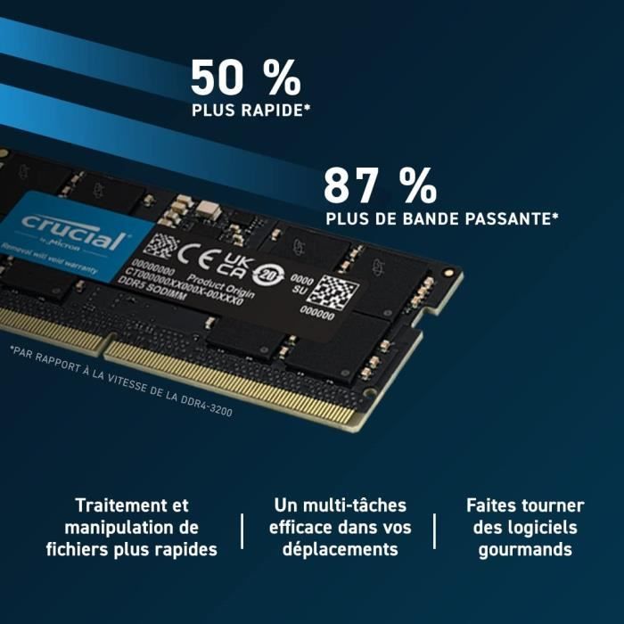 CRUCIAL Mémoire RAM DDR5 4800 MT/ CL40 SODIMM - vue 2